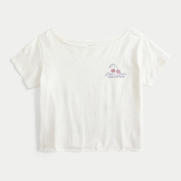 Easy Off-the-Shoulder Snoopy Graphic Tee - cloud white