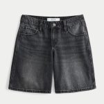 Low-Rise Dark Rinse Wash Baggy Jort - washed black