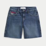 Low-Rise Dark Rinse Wash Baggy Jort - dark