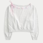 Off-the-Shoulder Tie Sweatshirt - light heather gray