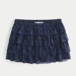 Lace-Chiffon Tiered Mini Skort - navy blue floral