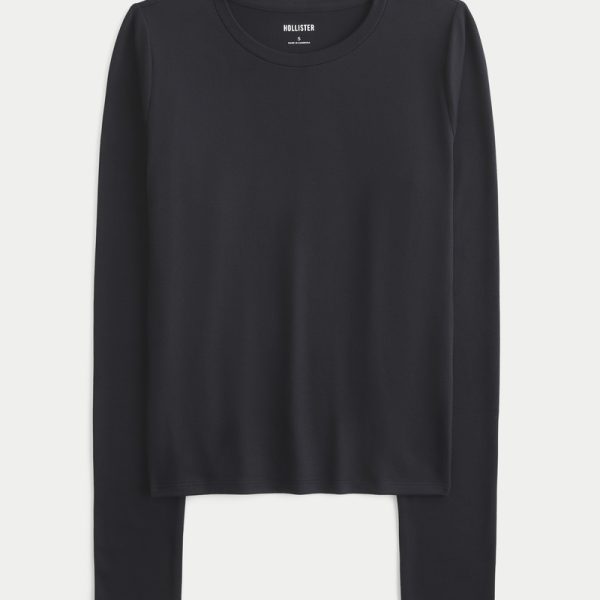 Seamless Fabric Long-Sleeve Crew Top - black