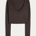 Gilly Hicks Active Recharge Long-Sleeve Plunge Top - espresso