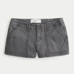 Low-Rise Twill Shortie Shorts - charcoal gray