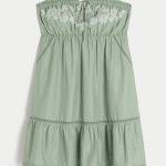 Strapless Embroidered Babydoll Dress - green