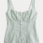 Button-Through Blouse - light green plaid