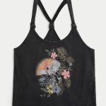 Easy Trend Drop Tropical Bird Graphic Tank - black acid wash