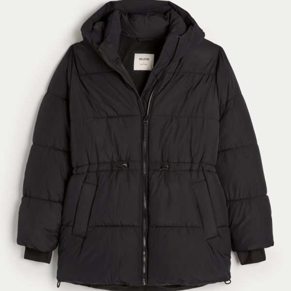 Fleece-Lined Puffer Jacket - black