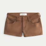 Low-Rise Light Wash Denim Shortie Shorts - brown