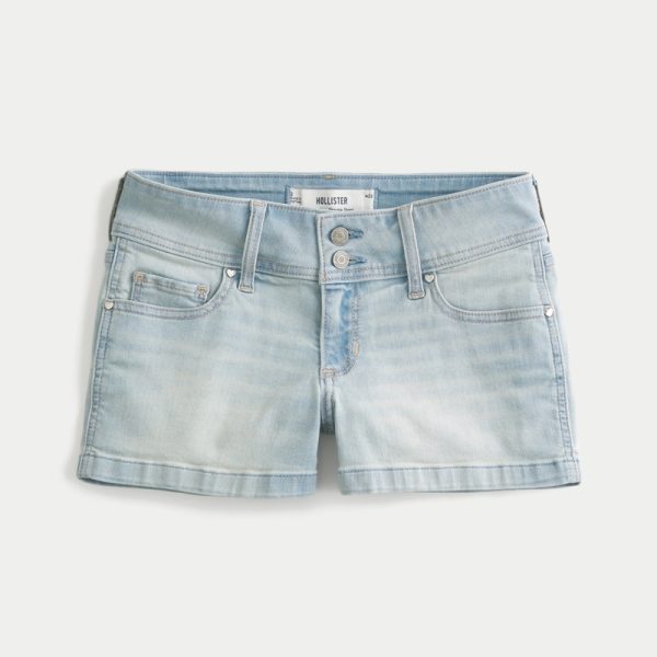 Low-Rise Light Wash Denim Shortie Shorts - medium