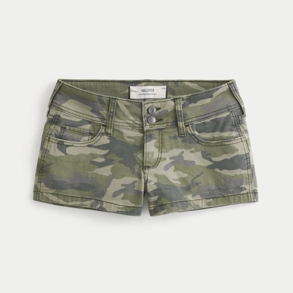 Low-Rise Light Wash Denim Shortie Shorts - green camo