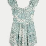 Cinch-Bust Mini Skort Dress - white and green floral