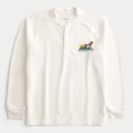 San Francisco Graphic Fleece Henley - cream