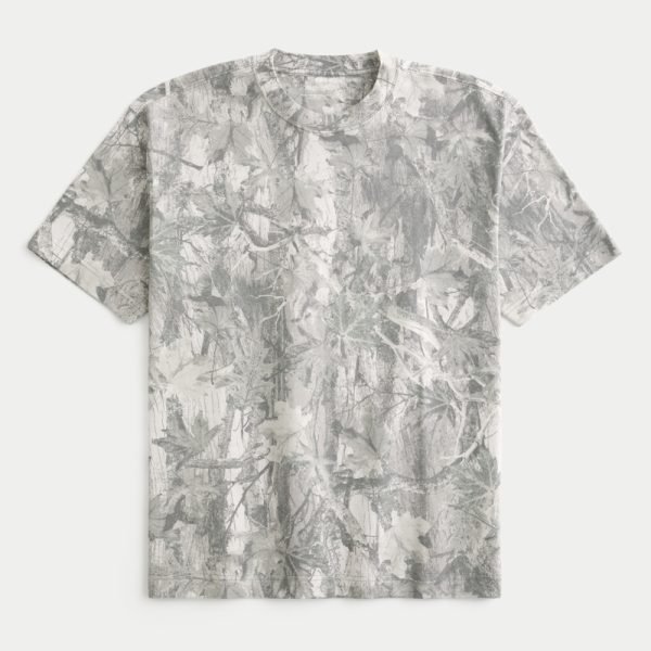 Boxy Heavyweight Washed Crew T-Shirt - cream camo