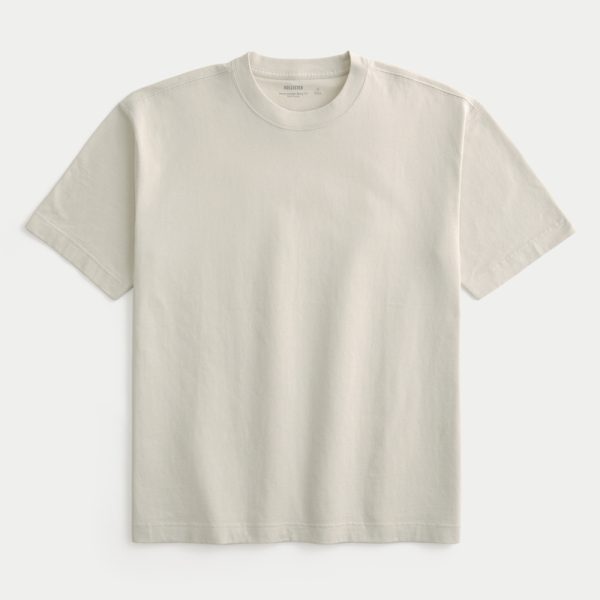 Boxy Heavyweight Washed Crew T-Shirt - cream