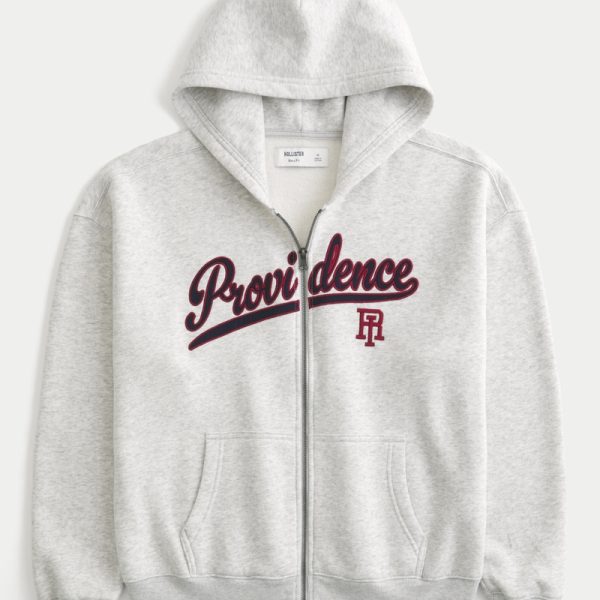Boxy Number Graphic Zip-Up Hoodie - light heather gray