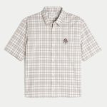 Boxy Short-Sleeve Cherry Graphic Shirt - tan plaid