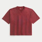 Heavyweight Baggy Crop Varsity Graphic Football Tee - washed burgundy