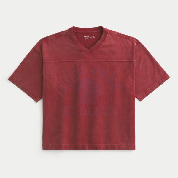 Heavyweight Baggy Crop Varsity Graphic Football Tee - washed burgundy