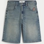 Below-the-Knee Dark Wash Super Baggy Denim Shorts - medium
