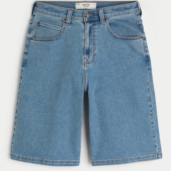 Medium Wash Super Baggy Denim Cargo Shorts - light wash effect