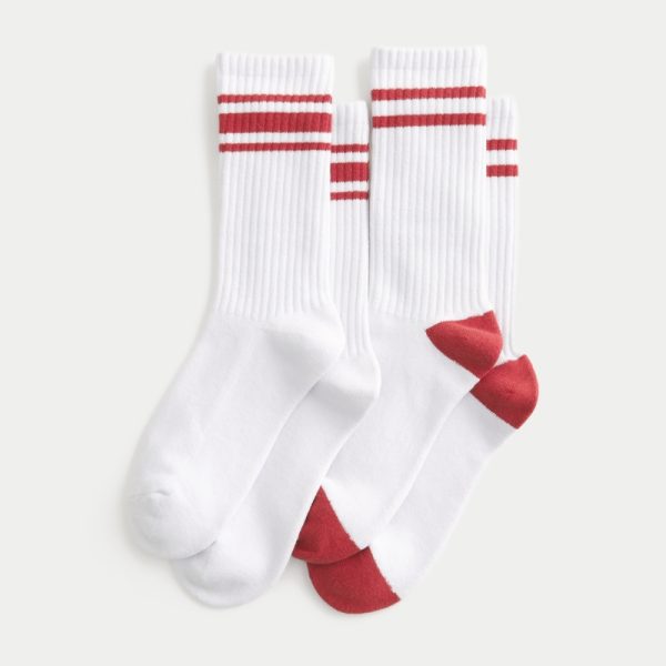 Striped Crew Socks 2-Pack - white with red