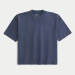 Boxy Heavyweight Crop Washed Crew T-Shirt - washed navy
