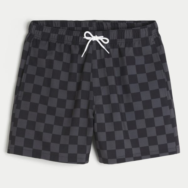 Mid-Thigh Volley Swim Trunks - black check