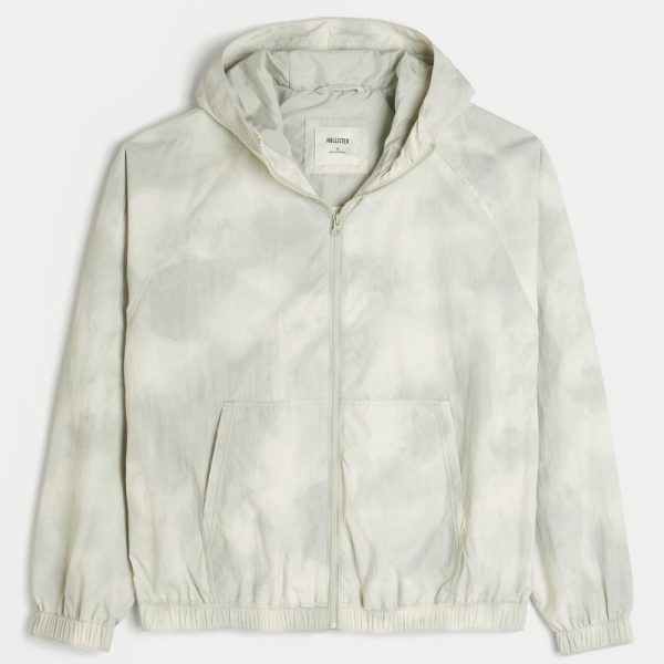 Camo Zip-Up Windbreaker Jacket - cream tie-dye