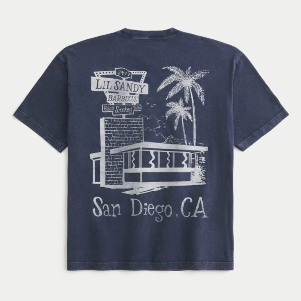 Boxy Lil Sandy Barbecue Graphic Tee - washed navy