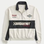 Boxy Terry Racing Graphic Half-Zip Sweatshirt - cream and black