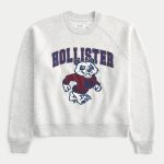Boxy Crop Logo Graphic Crew Sweatshirt - light grey sd/texture