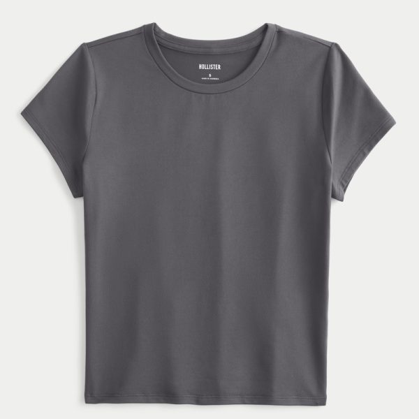 Soft Stretch Seamless Fabric Crew Baby Tee - charcoal grey