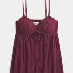 Crinkle Shine Flyaway Babydoll Top - mulberry