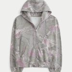 Oversized Zip-Up Hoodie - olive green camo