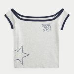 Off-the-Shoulder Logo Graphic Tee - light heather grey