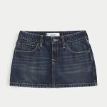 Low-Rise Embroidered Bow Denim Mini Skort - dark