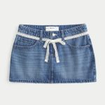 Medium Wash Embroidered Denim Mini Skort - medium