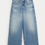 Low-Rise Light Wash Foldover Waist Super Baggy Jeans - medium