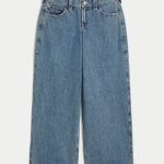 Low-Rise Light Wash Foldover Waist Super Baggy Jeans - medium