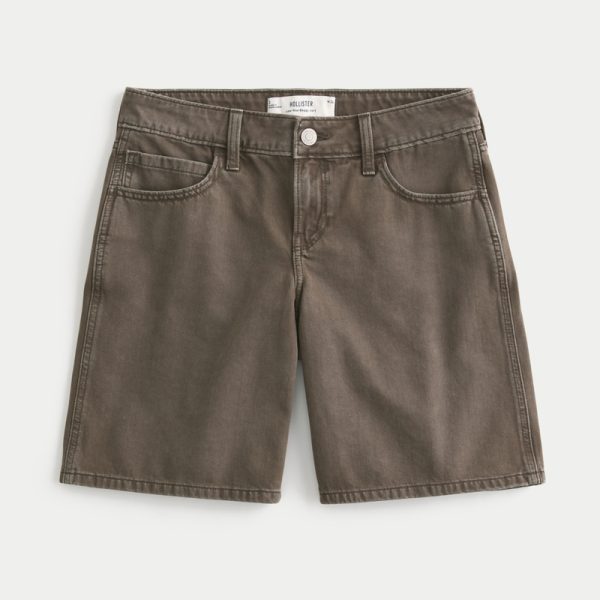 Low-Rise Dark Rinse Wash Baggy Jort - light brown