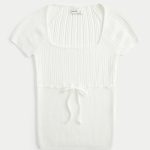 Short-Sleeve Square Neck Sweater - cloud white