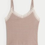 Gilly Hicks Waffle Lace Cami - light brown stripe