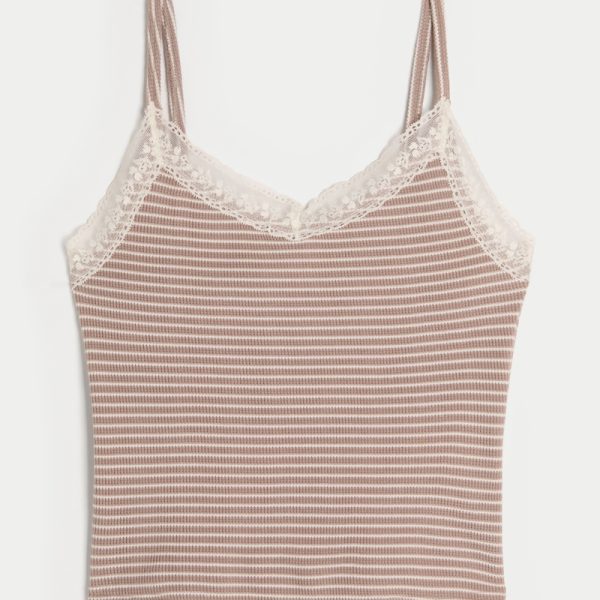 Gilly Hicks Waffle Lace Cami - light brown stripe