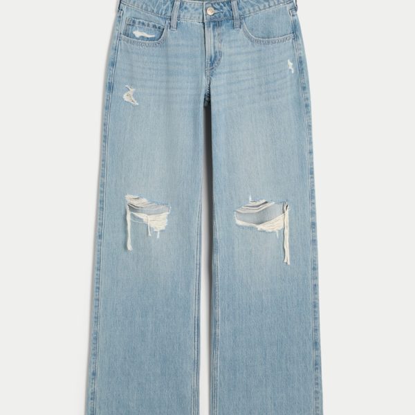 Low-Rise Medium Wash Los Angeles Graphic Baggy Jeans - light destroy
