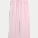 Linen-Blend Baggy Pull-On Pants - light pink stripe