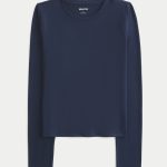 Seamless Fabric Long-Sleeve Crew Top - navy blue
