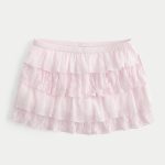 Lace-Chiffon Tiered Mini Skort - light lilac