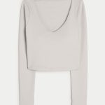 Gilly Hicks Active Recharge Long-Sleeve Plunge Top - stone