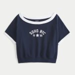 Easy Short-Sleeve Terry Fleece Graphic Sweatshirt - navy blue